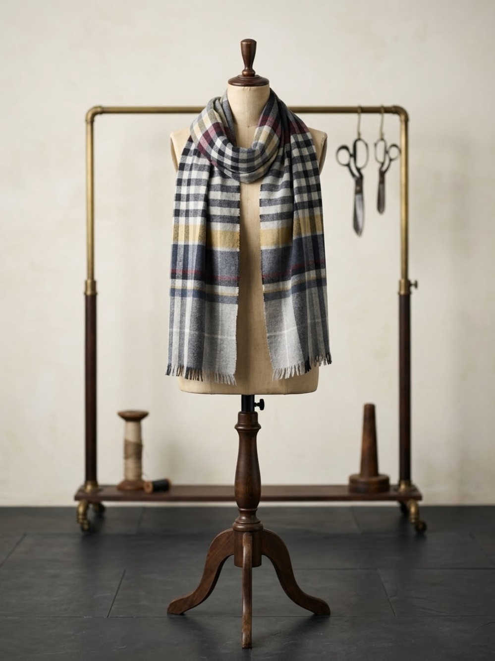 J. Crew Plaid Wool Scarf in Gray,Cream,Navy,Mustard,Burgundy- made in Italy